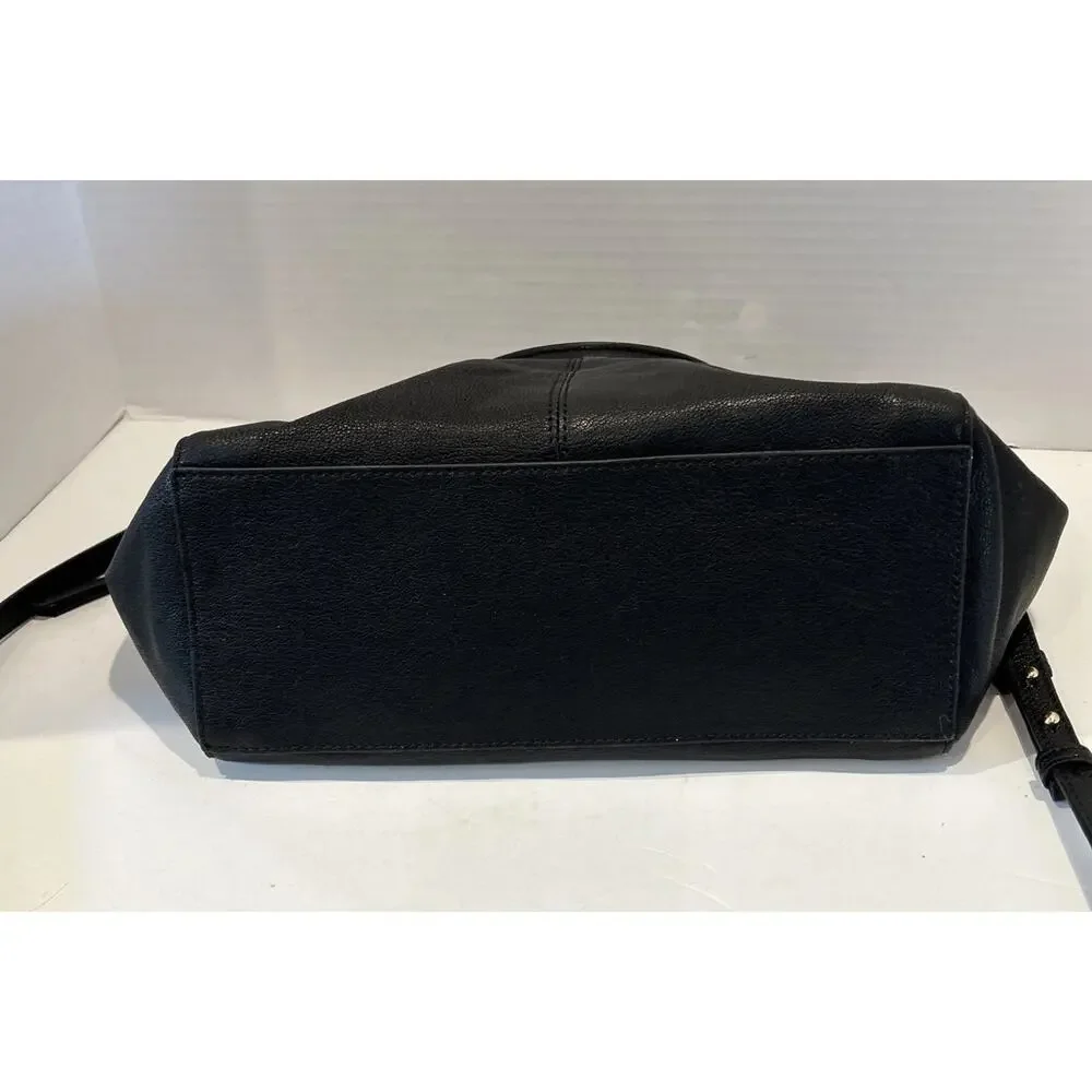 Vince Camuto Black Pebbled Leather Satchel Shoulder Bag with Gold Accents